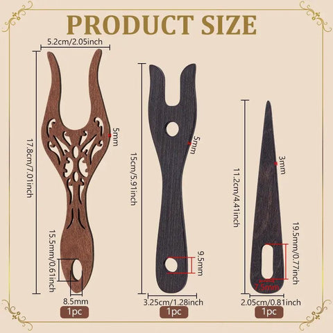 Three Piece Wooden Knitting Fork And Weaving Tools Kit With Lucet Fork For Bracelet And Necklace Braiding DIY Projects size chart