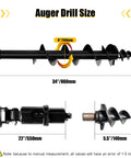 6 Inch Auger Drill For Mini Excavator With 2 Hydraulic Hoses, Heavy Duty Auger Bit, 40 Inch Drilling Depth, Detachable Drill Rod
