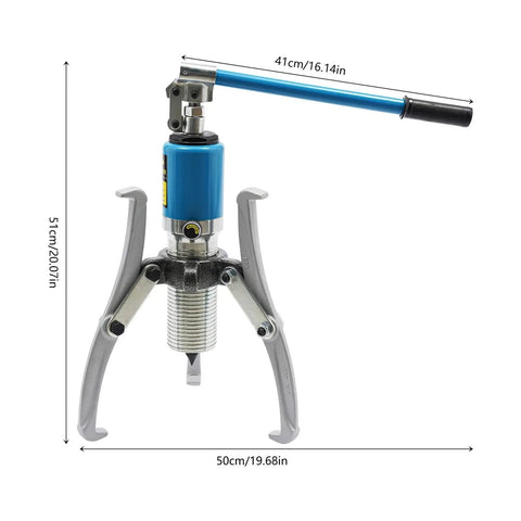 Thinking Process: 3-jaw bearing puller tool, 51cm tall, 41cm handle, metal shaft extractor for bearings and gears