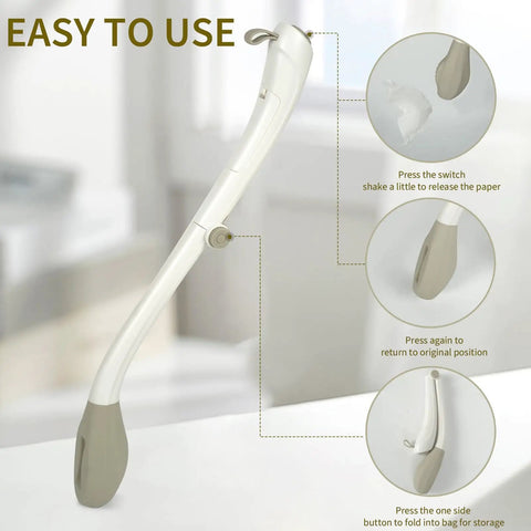 Smooth Operator Electric Toilet Wiper With A 16.5 Inch Extended Handle showcases buttons for easy operation and folding for storage.