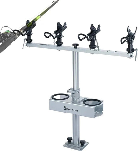 Spider Fishing Rod Holder For Boat With Aluminum Build Adjustable Height Integrated Tackle Storage Cup Holder Soft Silicone Liner Drain Hole Keeps
