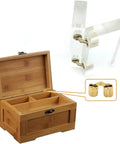 Two Pack Copper Concealed Barrel Cabinet Hinges 8 To 18 Mm Diameter shown on open wooden box
