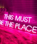 Pink Neon Sign For Bedroom Wall Decor Led Light Up Word Sign Large 24x8 Inches Bright Neon Accent with 'THIS MUST BE THE PLACE'