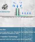 Diagram of Lux Rainfall Shower System with 10 Inch Square Shower Head Brushed Nickel Finish showing air injection technology.