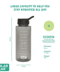 1L Hydration Tracker Bottle With Flip Up Straw, Hourly Markings, And Easy Sip Tech For Workouts, Runs, Hikes, And All Day Hydration, Black