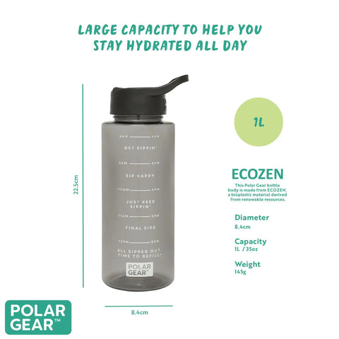 1L Hydration Tracker Bottle With Flip Up Straw, Hourly Markings, And Easy Sip Tech For Workouts, Runs, Hikes, And All Day Hydration, Black