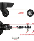 Heavy Duty 50Mm Luggage Replacement Wheels Featuring 18Mm Wide Rim Rock Solid Ball Bearings And Hassle Free Mounting Kit For Smooth Suitcase Travel Repair close-up view with measurements.