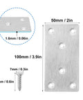 40 Pack 4X2 Inch Heavy Duty Stainless Steel Flat Brackets And Mending Plates With Screws For Tough As Nails Cabinet Repairs And No Sweat Wood Reinforcement For Your Next Project, showing dimensions and details.