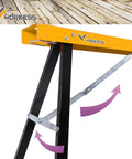 Yellow steel frame of 2 Pack Folding Saw Horses Heavy Duty Portable Work Stand That Feels Like A Real Shop Workhorse With 550 Lb Capacity