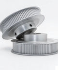 100 Tooth Aluminum Timing Belt Pulley Synchronous Wheel With Slick Oxidized Surface and Dang Precise Tooth Pitch for Smooth HTD GT2 Drives stacked for display.