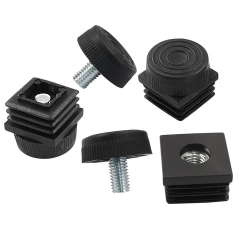 12 Pack Black Square Tube Insert Kits With Adjustable Feet For 1x1 Inch OD Square Pipe, Leveling Pads, M8 Thread, 14mm Screw