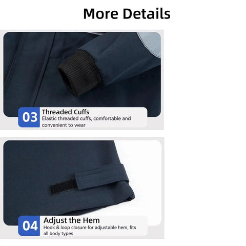 Close-up of threaded cuffs and adjustable hem on Heavy Duty Mens Work Suit Windproof Jacket And Multi Pocket Cargo Pants Set.