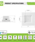 4 Inch Square Recessed LED Can Lights 10W Replacement 722 Lumens Wet Rated Dimmable CRI90 5 CCT Adjustable with dimensions