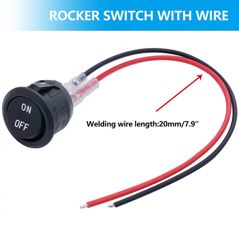 Five Pack 12V Round Rocker Switches SPST Two Pin On Off Toggle For Cars Boats RVs Marine Use With Wires Black Beefy Heavy Duty