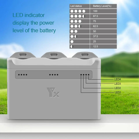 Two Way Battery Charging Hub For Neo Drone, 3 Channel Charger Station with LED indicators, shown on outdoor background