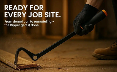 Heavy Duty Indexing Crowbar And Nail Puller Tool, Multi Angle Pry Bar for trim, flooring and demolition in use on wooden plank