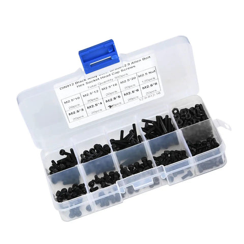 M2.5 Hex Socket Head Cap Screws And Nuts Kit 300 Pieces 12.9 Grade Black Alloy Steel High Strength Pro Grade Fasteners Assorted Lengths