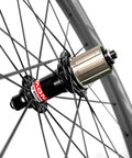 Hub detail of Carbon Wheelset For Road Bikes 700C With Front 50mm And Rear 88mm Depth, U Shape 25mm Width, Basalt Brake Surface