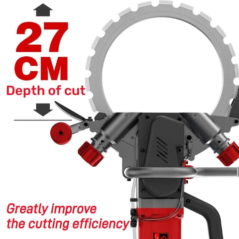 Pro Grade 370 Mm Concrete Ring Saw With 9500 W Brushless Motor and Water Fed Dust Control depth measurement of 27 cm for cutting efficiency.
