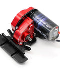 Red motor assembly for RC car, compatible with 32g Brass Gearbox Mount And Skid Plate For Axial SCX24 Deadbolt C10 JLU Gladiator Bronco