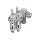 Three Stage Compressed Air Drying System With Particulate Filter Coalescing Filter And Regulator 3 Eighth Inch NPT Poly Bowl