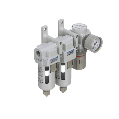 Three Stage Compressed Air Drying System With Particulate Filter Coalescing Filter And Regulator 3 Eighth Inch NPT Poly Bowl