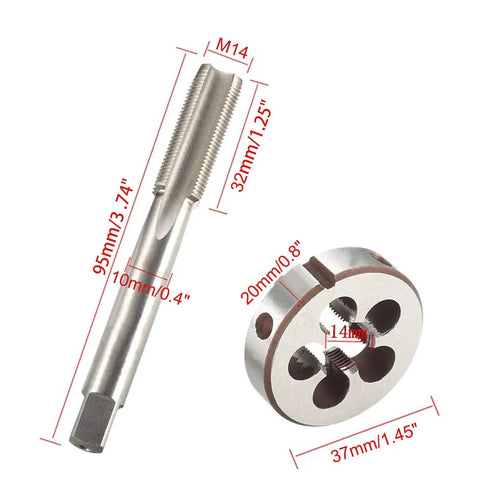 Heavy Duty M14x2.0mm HSS Tap And Die Set For Metalworking Right Hand Threading Kit Pro Grade High Speed Steel Tools