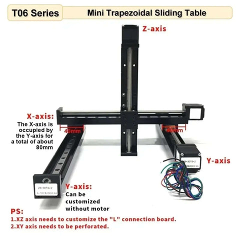 Heavy Duty XYZ Shaft Electric Sliding Table With T Shaped Linear Guide Rail And 2mm Pitch Precision CNC Motor Drive Kit For Smooth Motion Control, mini trapezoidal table