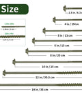 Heavy-Duty #14 Timber Screws With Hex Socket Heads, Green Zinc Coated Rust Resistant Finish, various sizes from 2.5 to 14 inches.