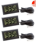 Set Of 3 Black Digital LCD Thermometers With External Probes For Fridge Freezer Refrigerator And Aquarium Fahrenheit Display
