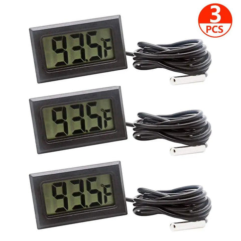 Set Of 3 Black Digital LCD Thermometers With External Probes For Fridge Freezer Refrigerator And Aquarium Fahrenheit Display