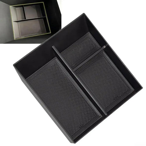 Clean Dope Center Console Organizer Tray For Tesla Cybertruck 2024 Plus Smooth Snap In Storage Bin with compartmentalized ABS bin.