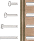 100 Piece Mixed M6 Metric Furniture Bolts And Woodworking Screws In Assorted Lengths solid stainless steel screws mounted on wood.
