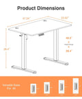 Dimensions diagram of Electric Standing Desk With 3 Memory Presets, 48x24 Inch Sit Stand Office Desk, Adjustable Height, White Finish.