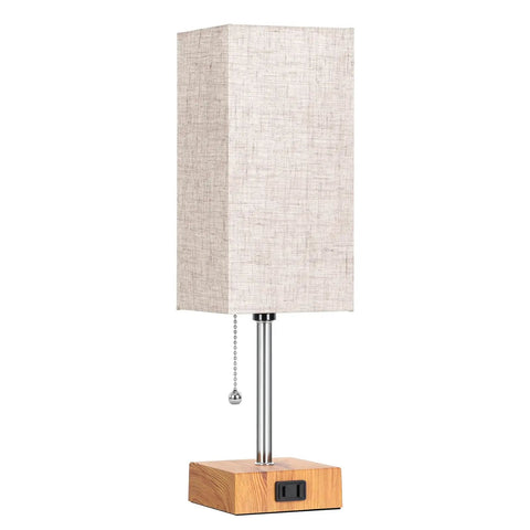 Set Of 2 Bedside Table Lamps With USB Charging Port And AC Outlet, 3 Color Temperature Nightstand Lamps In 2700K 4000K 5000K, Pull Chain, LED Bulb, linen shade