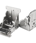 Heavy duty folding table leg brackets with adjustable hinges and screws for DIY workbenches, silver finish, 500 lb capacity.
