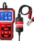 2 In 1 OBD2 Scanner And Battery Tester For 6V/12V Cars And Light Trucks, Car Diagnostic Scan Tool With Check Engine Codes, Live Data, O2 Sensor, Freeze Frame, Alternator Load Test, handheld unit with cable and clamps