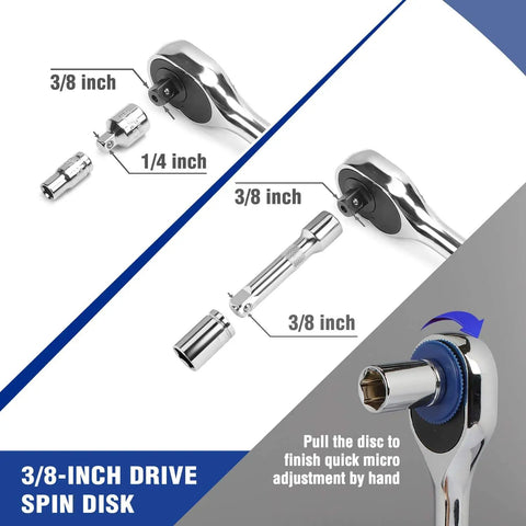 39-Piece Drive Socket Set With Quick-Release Ratchet, One Quarter Inch And Three Eighth Inch Drives, Cr-V Metric And Imperial Sockets