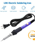 60W Adjustable Temperature Soldering Iron Kit With Quick Heat Ceramic Technology, electric corded iron with tips displayed