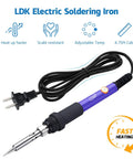 60W 110V Adjustable Temperature Soldering Iron Kit with plug and cord, highlighting fast heating feature
