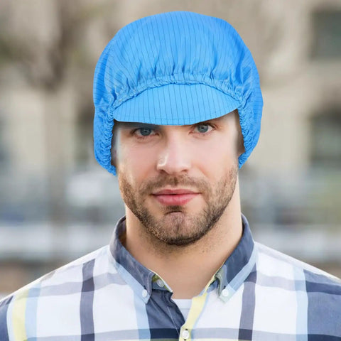 Pro Level Antistatic Work Hats With Breezy Mesh Venting Keeps Things Chill In Busy Shops Lightweight dustproof head cover on man.
