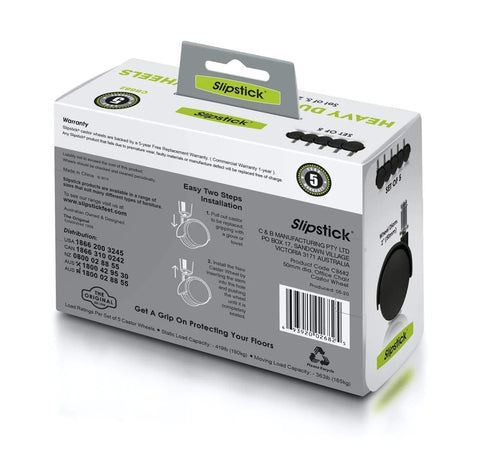 Slipstick office chair caster wheel replacement set of 5 in packaging showcasing easy installation instructions.