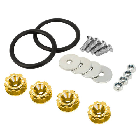 Gold Bumper Quick Release Fastener Kit for Front and Rear Bumpers, Aircraft Grade Aluminum, includes fasteners and rings