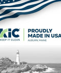 Keep It Clean logo over American flag with 'Proudly Made in USA, Auburn, Maine' for Waffletechnology Cleaning Cards For Money Counter Machine Presaturated With WonderSolvent Cleaning Formula 3 Inch By 6.25 Inch 15 Cards No Fuss Maintenance For Currency Counters Fast Clean And Accurate Readings.