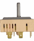 Rotary Range Surface Element Control Switch Replacement White EBF62174902 front view, showing plug connectors and metal stem.