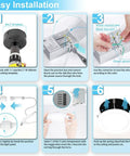 Step-by-step installation guide for Six Inch Recessed LED Light Kit 12 Pack Dimmable Canless Ceiling Downlight With Junction Box 2700K-5000K.