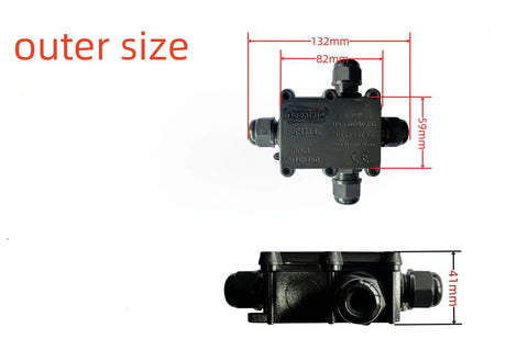 Heavy Duty Waterproof Electrical Junction Box Ip68 Rated Outdoor Cable Management Hub with dimensions 132mm x 82mm x 59mm and black housing.