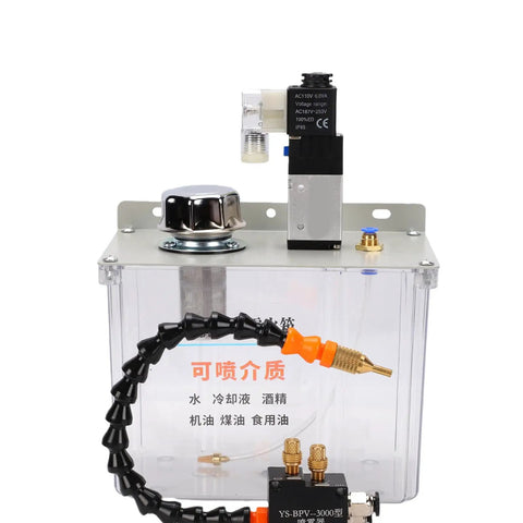 Built Tough 3 Liter Coolant Sprayer With Flexible Shaft Solenoid Valve, top view of tank and valve, transparent design.