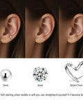 Three Pairs 925 Sterling Silver Stud Earrings Set For Women Hypoallergenic CZ Ball And Heart Mini Studs For Second Hole Lightweight Nickel Free Jewelry Includes Small Heart CZ Everyday Sparkle You Can Rock All Day. 3mm 925 silver ball, 4mm CZ, 6x7mm heart