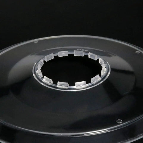 Close-up of a clear plastic 2 Pack Freewheel Spoke Protectors 138mm Diameter For Mountain And Road Bikes Flywheel Guard